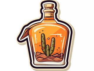 Doodle Cowboy whiskey bottle, cartoon sticker, sketch, vector, Illustration, minimalistic
