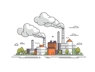 Doodle Smokestack with pollution, cartoon sticker, sketch, vector, Illustration, minimalistic
