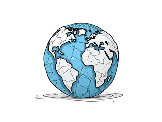 Doodle Earth with crack lines, cartoon sticker, sketch, vector, Illustration, minimalistic