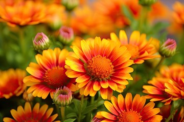 Obraz premium Gaillardia or Blanket Flower. Bright and Colorful Shades of Warm Tones.