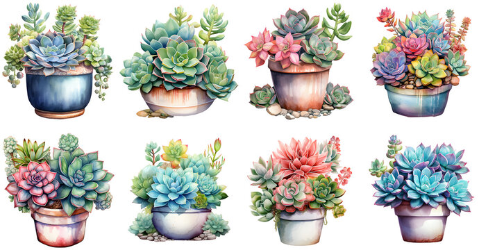 Succulent in pot illustration clipart. Generative AI.