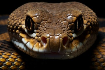 Fototapeta premium Close-up of calm snake face isolated on dark background