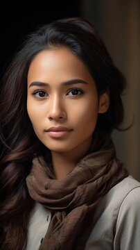 beautiful indonesian female portrait, background image, vertical format, generative AI