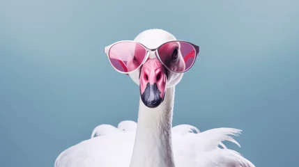 Foto op Plexiglas White swan bird in sunglasses. Creative animal concept © standret