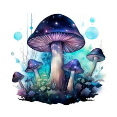 Fototapeta na wymiar Watercolor Magical Mushrooms for T-shirt Design.