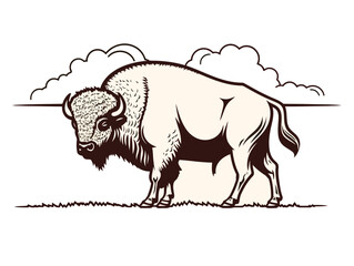 Doodle Oklahoma state outline with bison, cartoon sticker, sketch, vector, Illustration, minimalistic