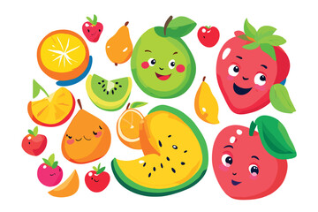 Set of colorful organic nutritious fruits vector illustration