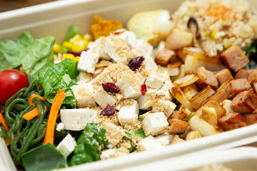 Cheese vegetable salad in a bowl