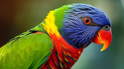 Side view Closeup of beautiful and colorful Lorikeet Green naped bird.