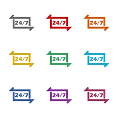 Open 24 7  icon isolated on white background. Set icons colorful