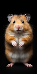 Cute Syrian hamster on a black background. Studio shot.