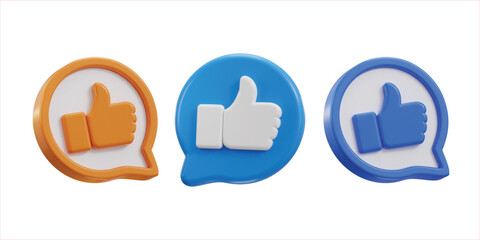 3d thumbs up social media like icon set