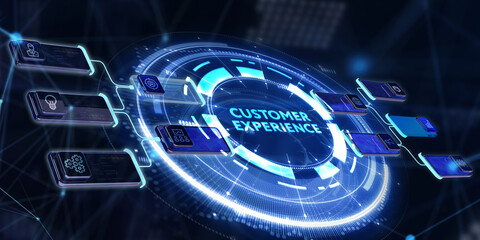 CUSTOMER EXPERIENCE inscription, social networking concept. Business, Technology, Internet and network concept. 3d illustration