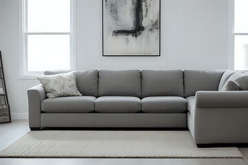 Living room with large gray sectional sofa. Modern living room