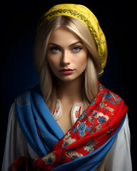 Beautiful portrait of Slavic woman in traditional dress. Russian, Ukrainian, traditional. Generative AI