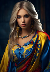 Beautiful portrait of Slavic woman in traditional dress. Russian, Ukrainian, traditional. Generative AI