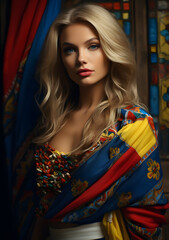 Beautiful portrait of Slavic woman in traditional dress. Russian, Ukrainian, traditional. Generative AI