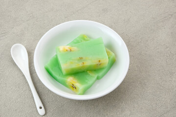 Puding Nagasari, Indonesian traditional dessert, made from jelly, coconut milk and bananas.
