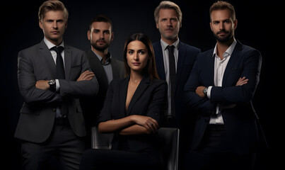 Portrait of Successful woman Team Leader with Staff. Start-up CEO Lawyer Boss in an office. Generative AI