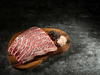 Frozen LA beef ribs with various spices, fruits and vegetables