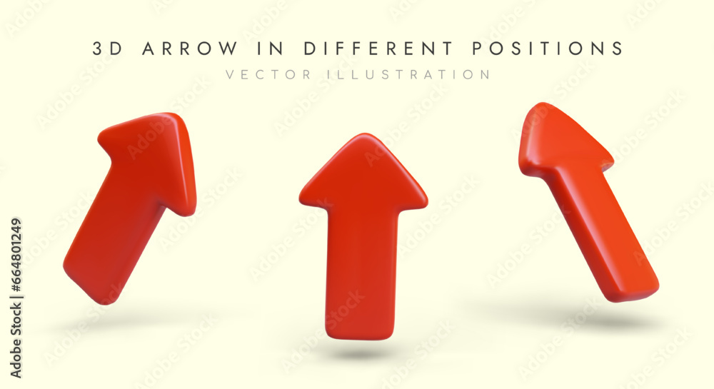 Aufkleber big red arrow in different positions. set of illustrations in plasticine style. 3d image to attract 