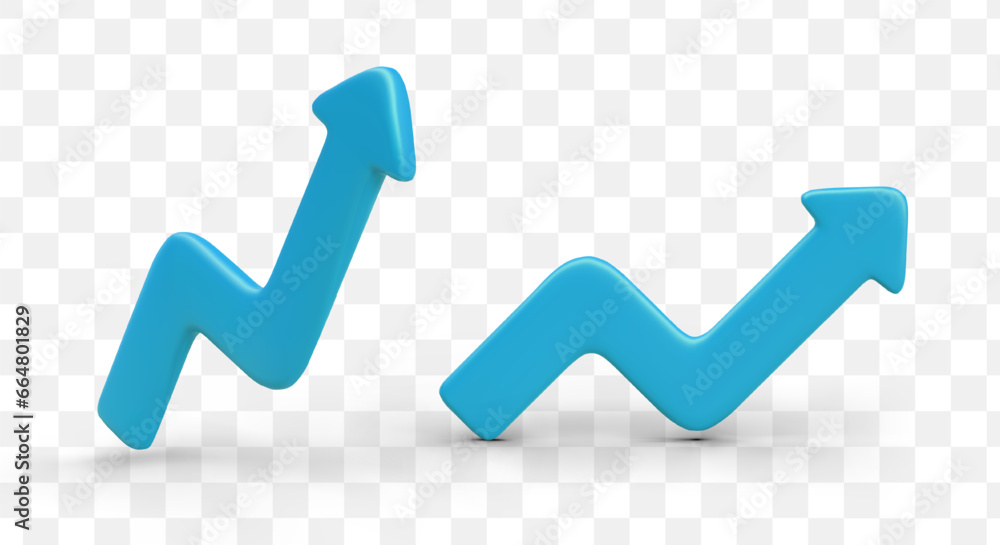 Aufkleber blue glossy 3d models of arrows in different positions with shadow. concept of sales, discounts grow