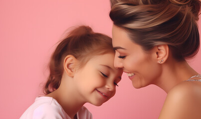 Portrait of happy mother embracing her girl over. Generative AI