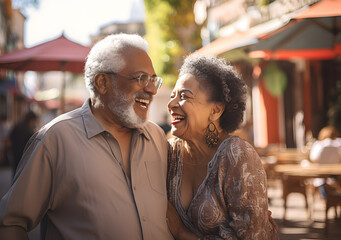 Senior Hispanic couple enjoying outdoors, Latin American immigrant elderly couple fulfilling retirement. Generative AI