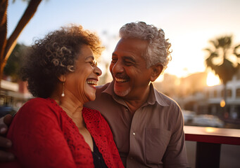 Senior Hispanic couple enjoying outdoors, Latin American immigrant elderly couple fulfilling retirement. Generative AI