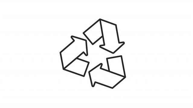 2D black simple thin line animation of recycling icon, HD video with transparent background, seamless loop 4K video representing clothing alteration.