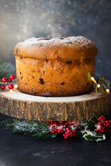 Christmas chocolate cake panettone, with Christmas decoration
