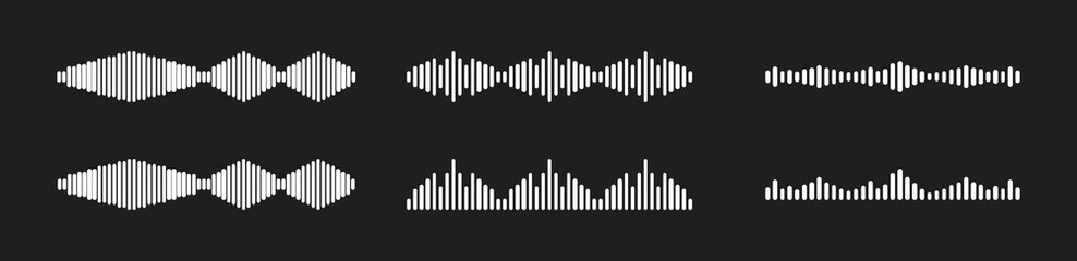  Sound radio wave icon set isolated on black background