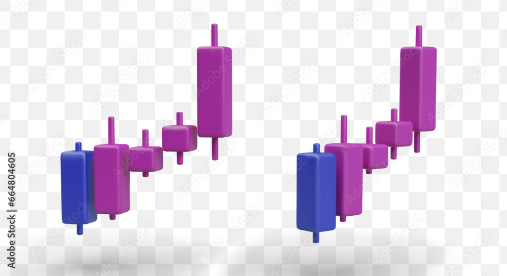 Poster realistic chart in different position. diagram in purple and blue colors for website or documentatio