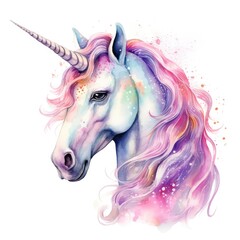 Watercolor fantasy unicorn clip art.