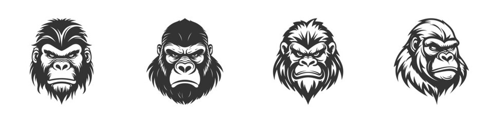 Line art style gorilla head set. Vector illustration