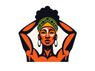 Doodle African strength, cartoon sticker, sketch, vector, Illustration, minimalistic