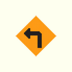 Left Turn Arrow sign pixel art vector illustration