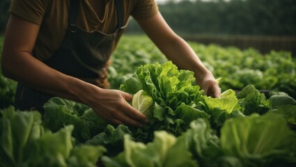 person harvesting a lettuce