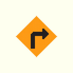 Right Turn Arrow sign pixel art vector illustration