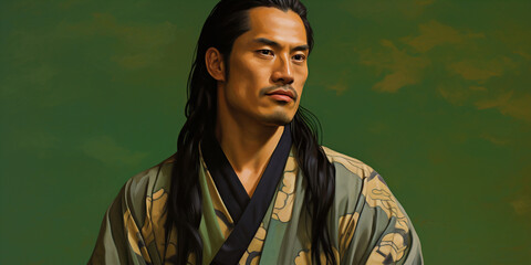 Naklejka premium portrait of the man in kimono 