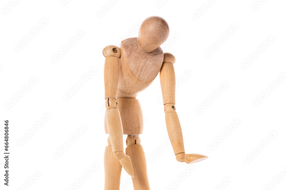 Poster a wooden mannequin standing on a white surface. perfect for showcasing clothing or creating artistic