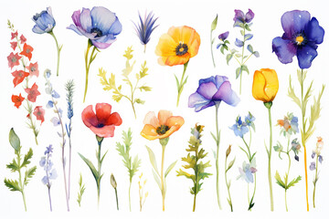 Flowers watercolor AI generative.