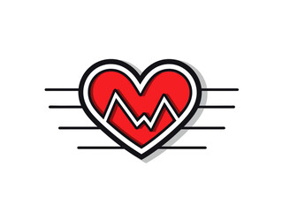 Doodle Heart rhythm monitor, cartoon sticker, sketch, vector, Illustration, minimalistic