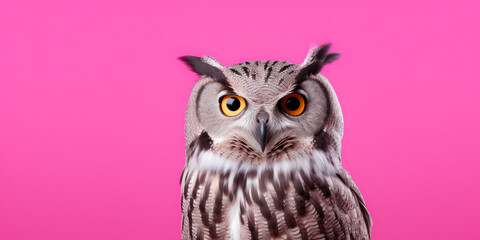 Fototapeta premium Photo In The Owl Studio On A Smooth Colored Background Created Using Artificial Intelligence