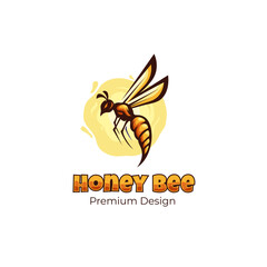 vintage honey bee fly logo illustration, honey combs background animal graphic symbol design