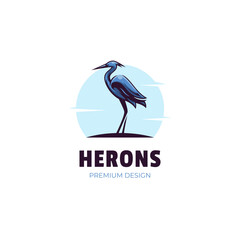 silhouette heron logo design illustration. vintage herons bird color style vector logo template