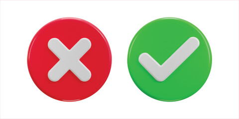 check mark and cross mark symbols icon 3d render