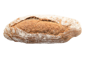 Round bread made of wheat and rye flour, isolated on white background, With clipping path for design menu, top view