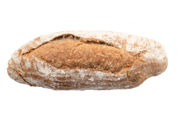 Round bread made of wheat and rye flour, isolated on white background, With clipping path for design menu, top view