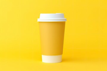 Blank coffee cup isolated on yellow background.